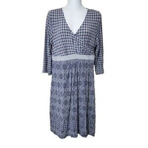 Athleta Dress Womens Medium Wrap it Up Gray Blue Faux Wrap Surplice 3/4 Sleeve